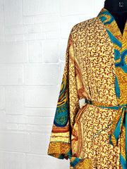 Recycle Boho House Robe Kimono Vintage Silk Sari Dressing Gown, Beach Coverup, Bridesmaid, Anniversary Gift Her | Paisley Print