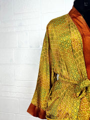 Recycle Boho House Robe Kimono Vintage Silk Sari Dressing Gown, Beach Coverup, Bridesmaid, Anniversary Gift Her | Seigaiha Print