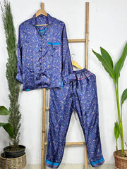 Recycle Silk Long Pajama Set, Lightweight and Breathable PJ Nightwear, Sustainable Women Girly Pajama Sleepwear Set, Silk Top and Bottom Gift for Her | S/M Size