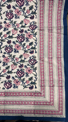 Pure Soft Cotton Bedsheet with Pillow Covers | Hand Block Printed Jaipuri Floral Bedspread Queen King Size Summer Garden Bedding, Mughal Art