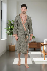 Pure Cotton Handblock Men Kimono | Indian Printed Man House Robe, Boho Beach Coverup Dressing Gown, Lightweight Loungewear, Gift For Him Dad