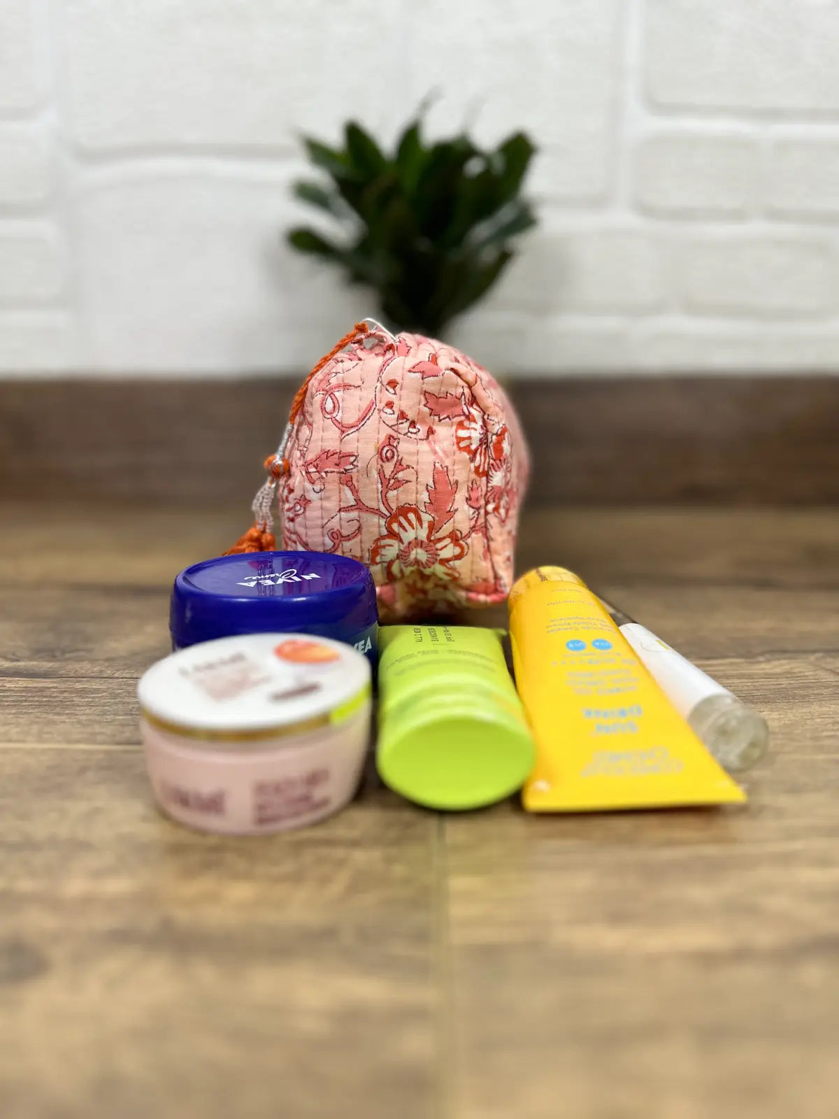 Block Print Toiletry & Makeup Bag | Quilted Wash Bag