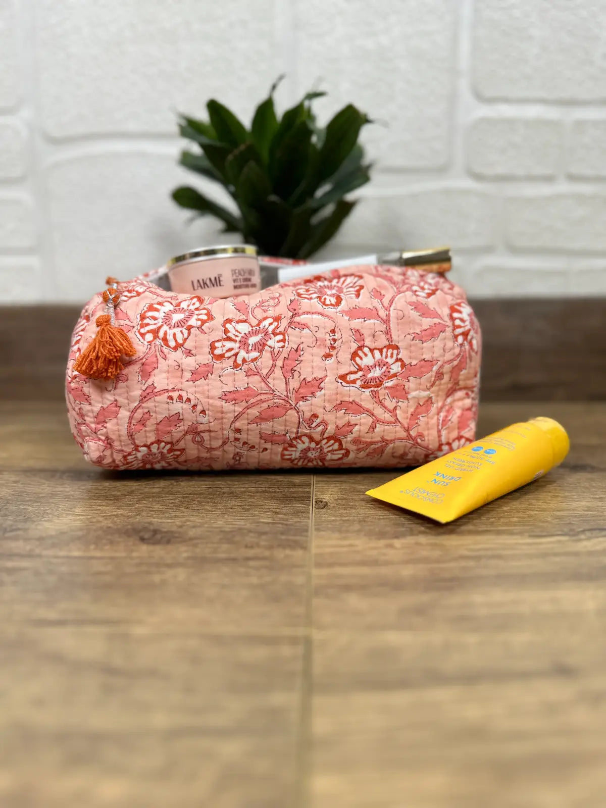 Block Print Toiletry & Makeup Bag | Quilted Wash Bag