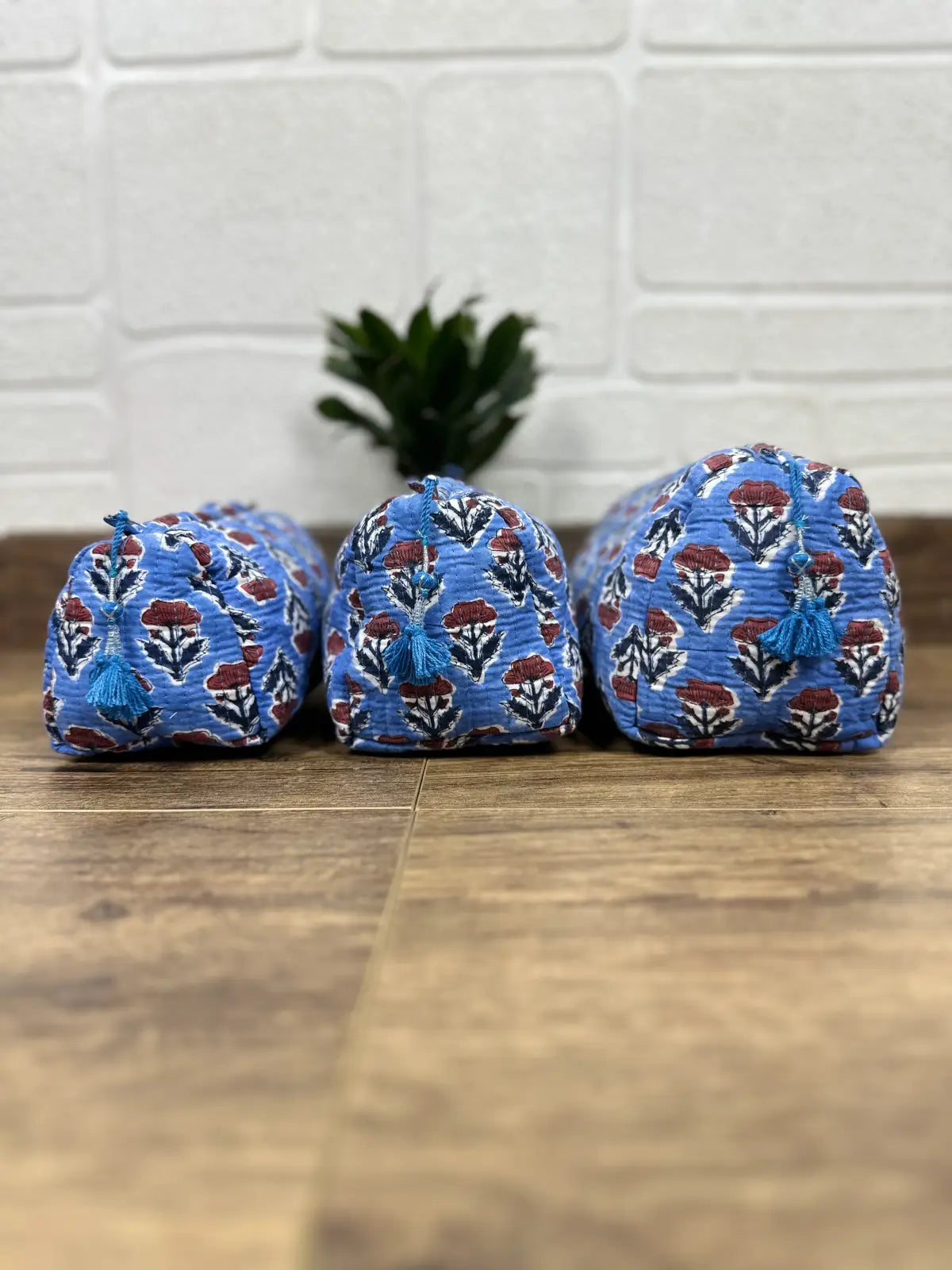 Block Print Toiletry & Makeup Bag | Quilted Wash Bag | Set of 3