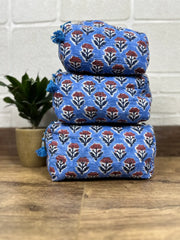 Block Print Toiletry & Makeup Bag | Quilted Wash Bag | Set of 3