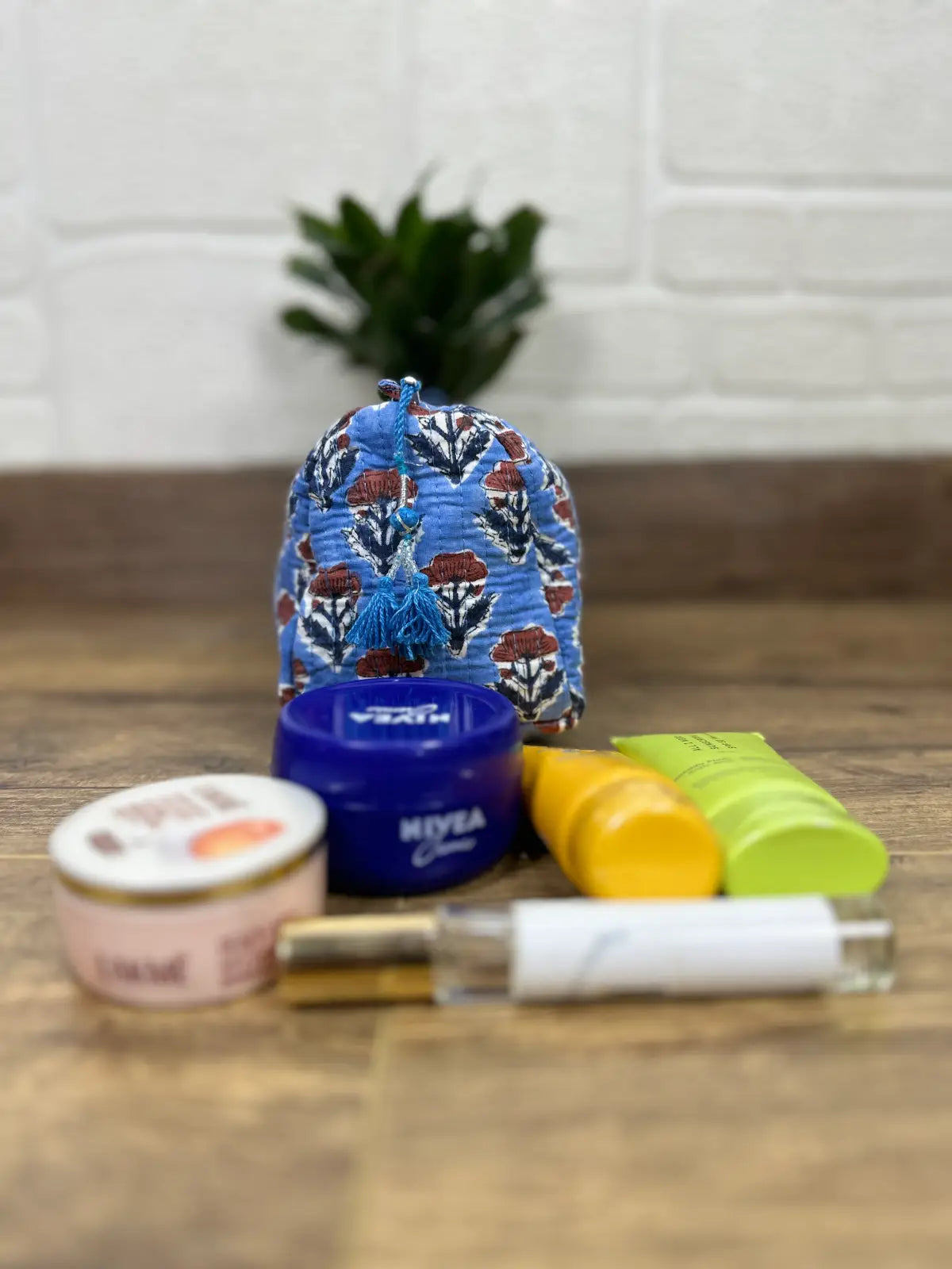 Block Print Toiletry & Makeup Bag | Quilted Wash Bag | Set of 3