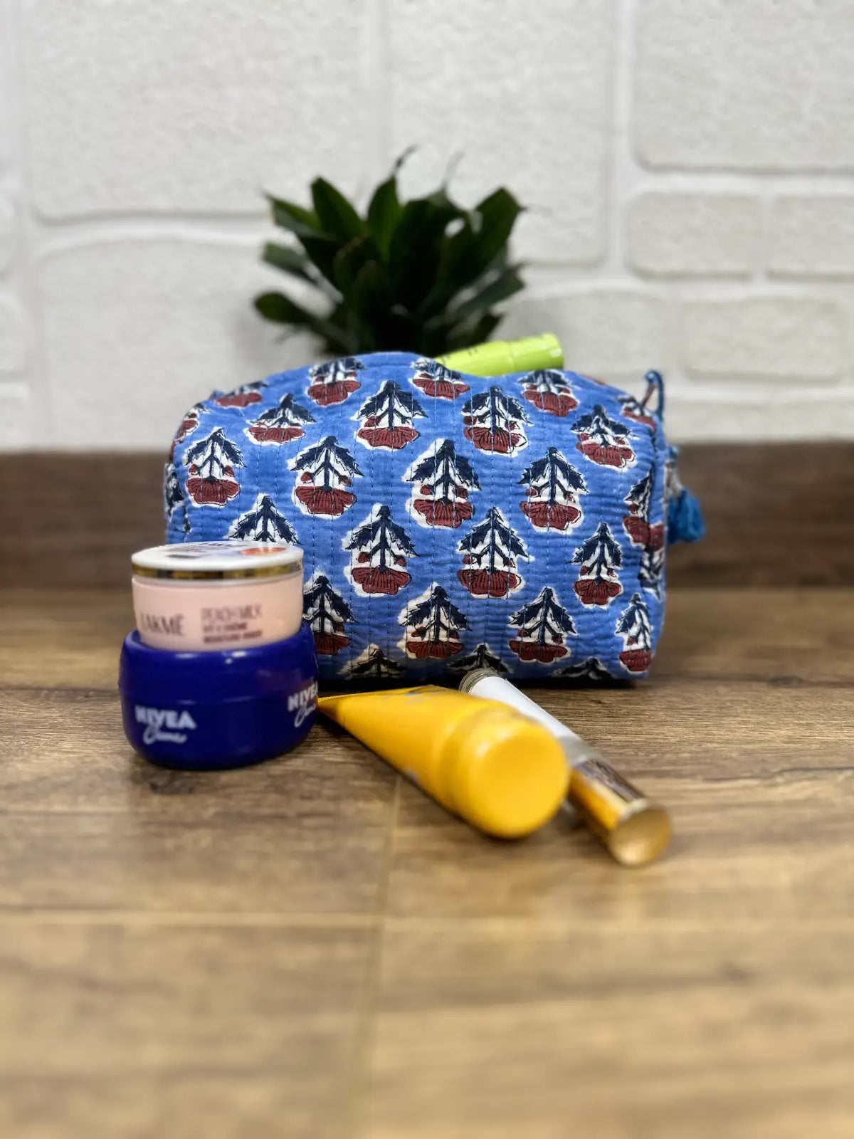 Block Print Toiletry & Makeup Bag | Quilted Wash Bag | Set of 3
