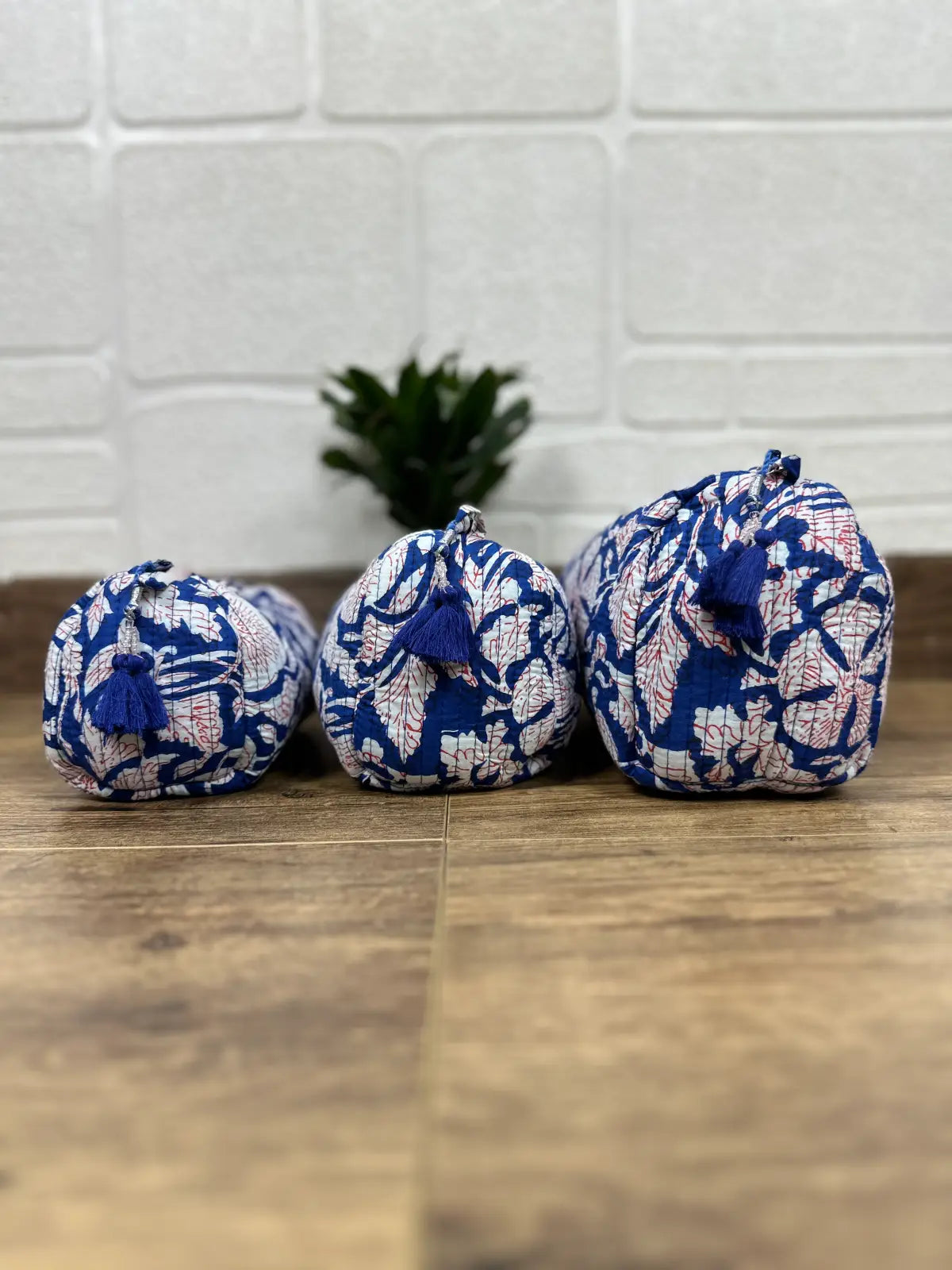 Block Print Toiletry & Makeup Bag | Quilted Wash Bag | Set of 3