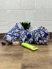 Block Print Toiletry & Makeup Bag | Quilted Wash Bag | Set of 3