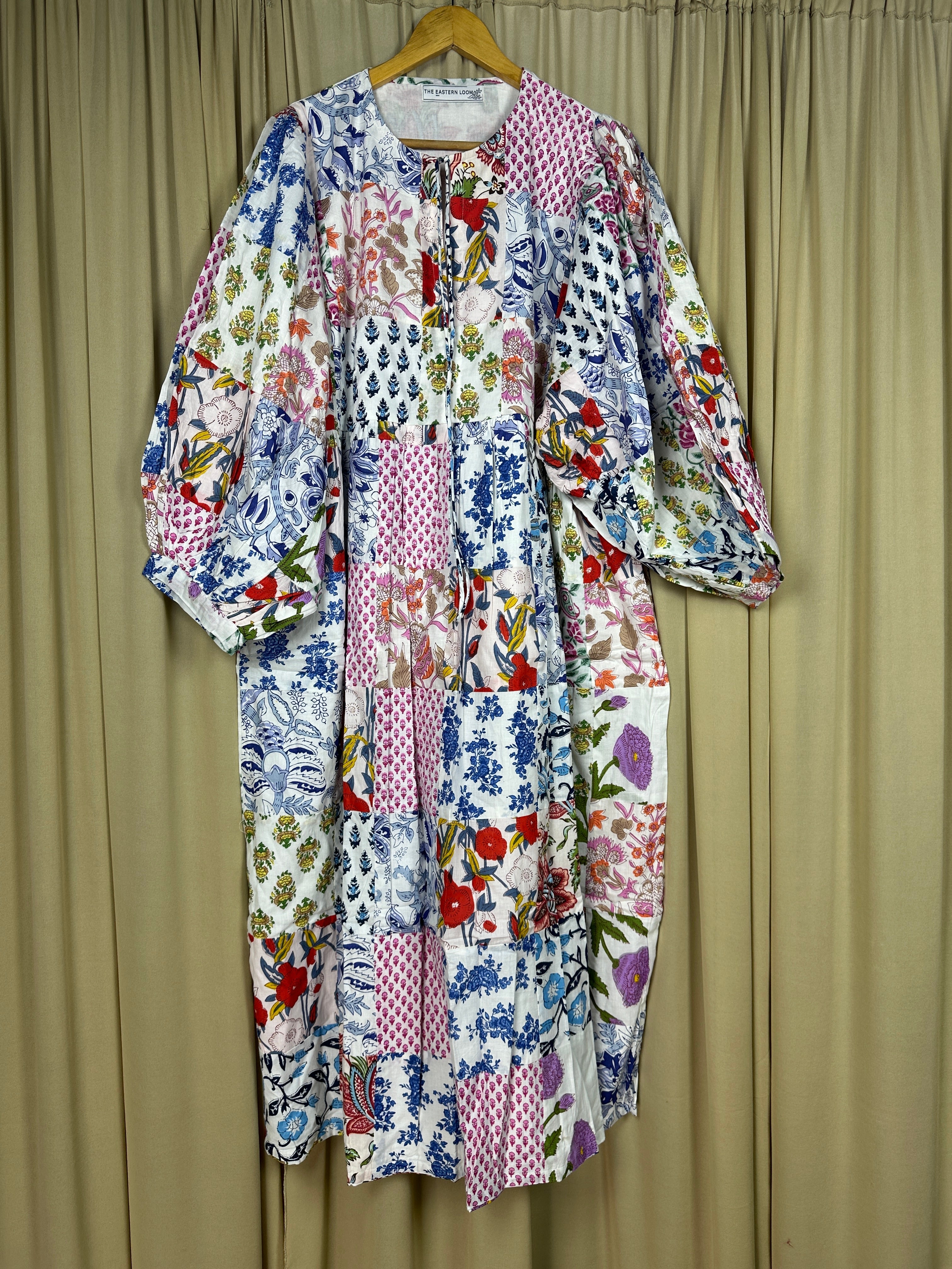 Boho Maxi Dress With Sleeves | Handmade Patchwork Long Flowy Beach Dress, One-of-a-kind Elegant Retro Outfit, Modest Gown with Pockets
