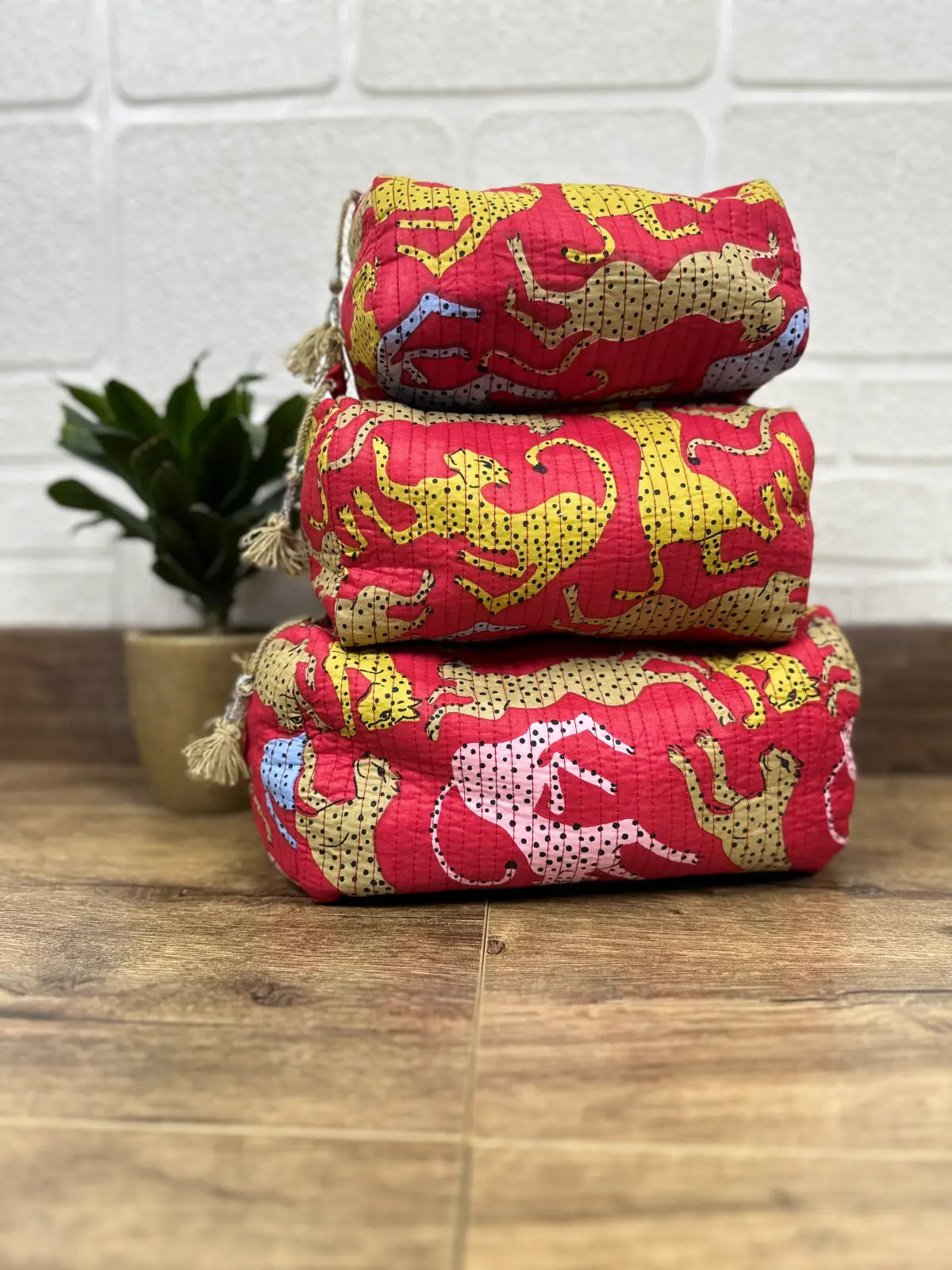 Block Print Toiletry & Makeup Bag | Quilted Wash Bag | Set of 3