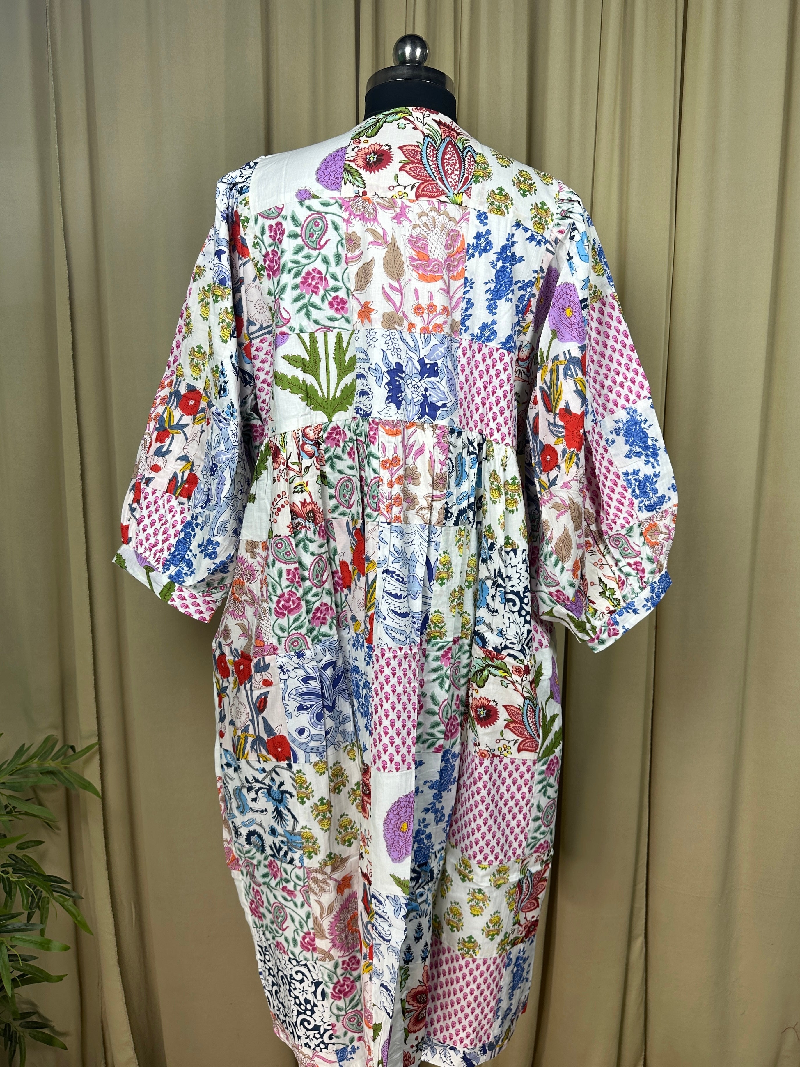 Boho Maxi Dress With Sleeves | Handmade Patchwork Long Flowy Beach Dress, One-of-a-kind Elegant Retro Outfit, Modest Gown with Pockets