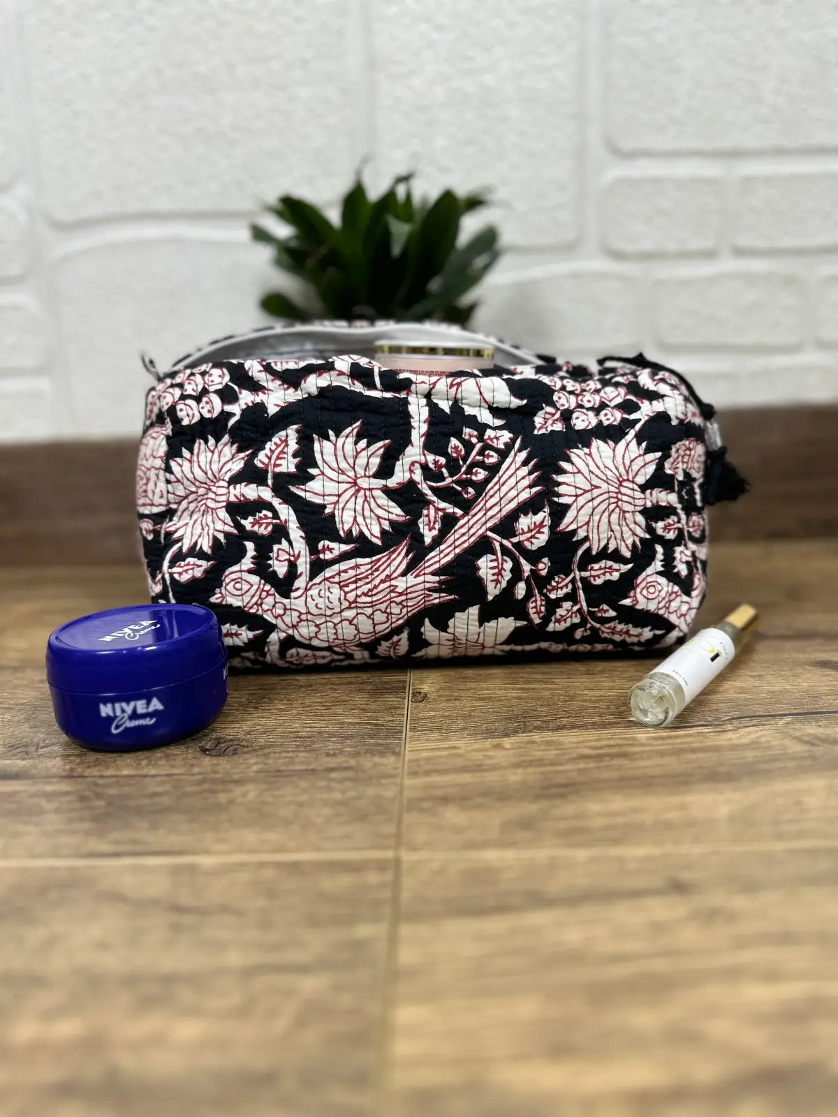 Block Print Toiletry & Makeup Bag | Quilted Wash Bag | Set of 3