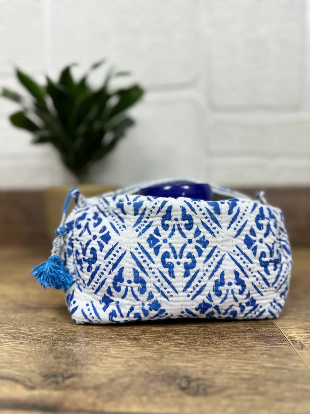 Block Print Toiletry & Makeup Bag | Quilted Wash Bag