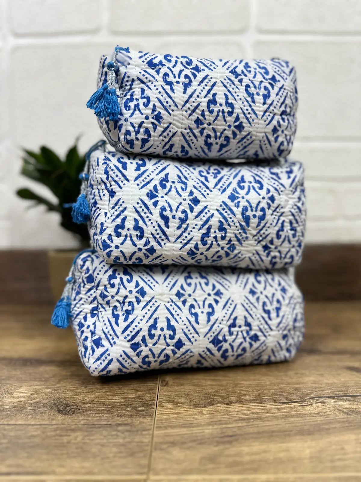 Block Print Toiletry & Makeup Bag | Quilted Wash Bag