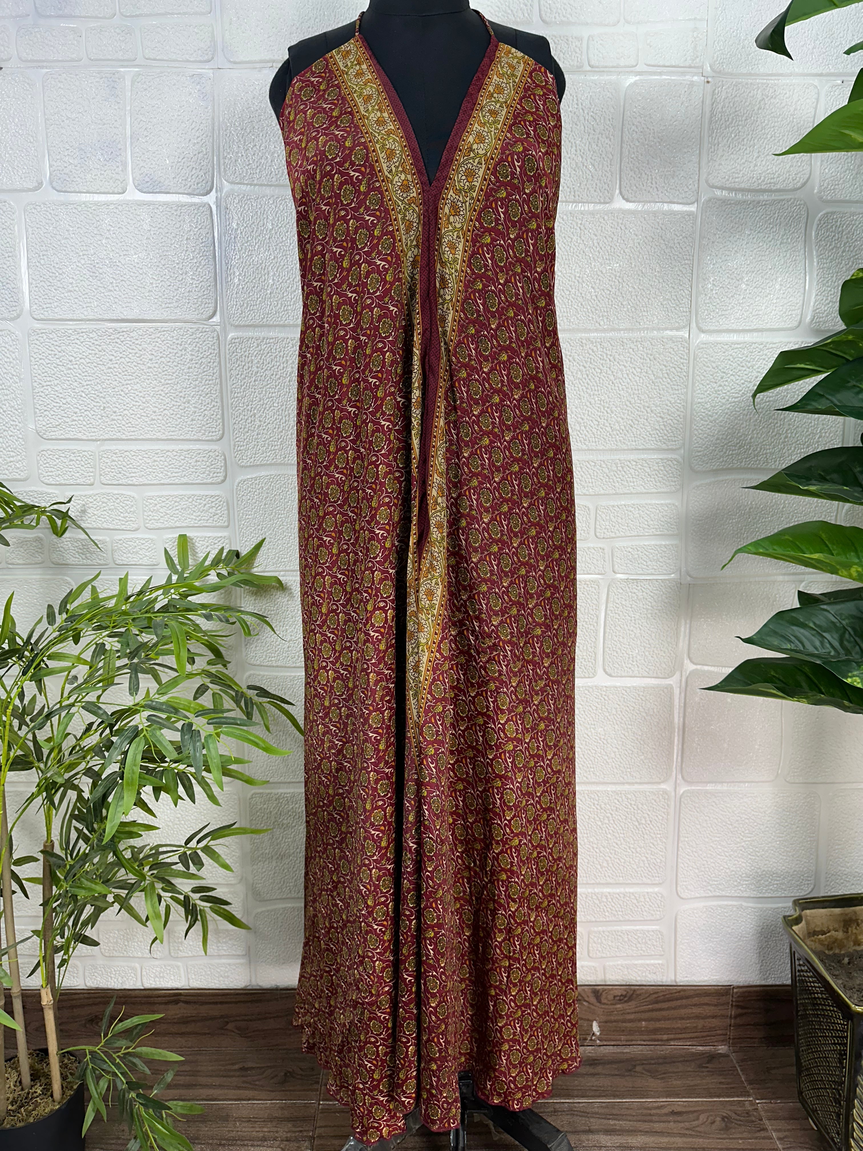 Handmade Floral Halter Maxi Dress: Vintage Boho Sundress