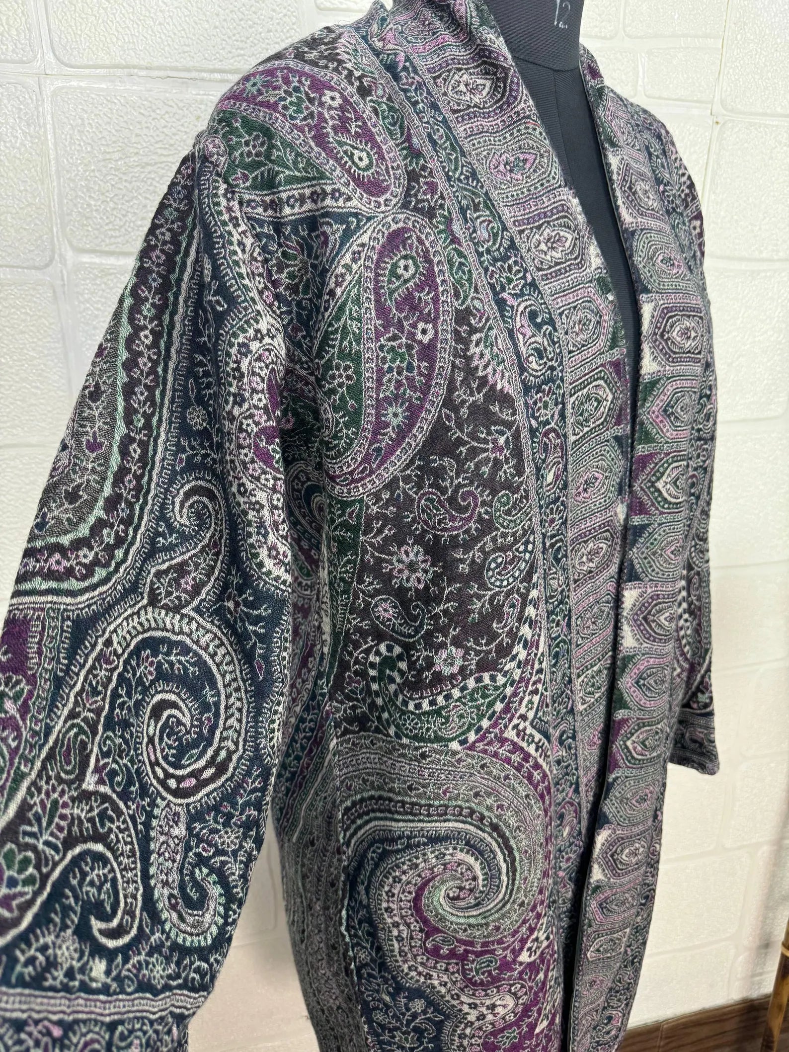 Handmade Boiled Merino Wool Kimono: Paisley Floral Robe Jacket