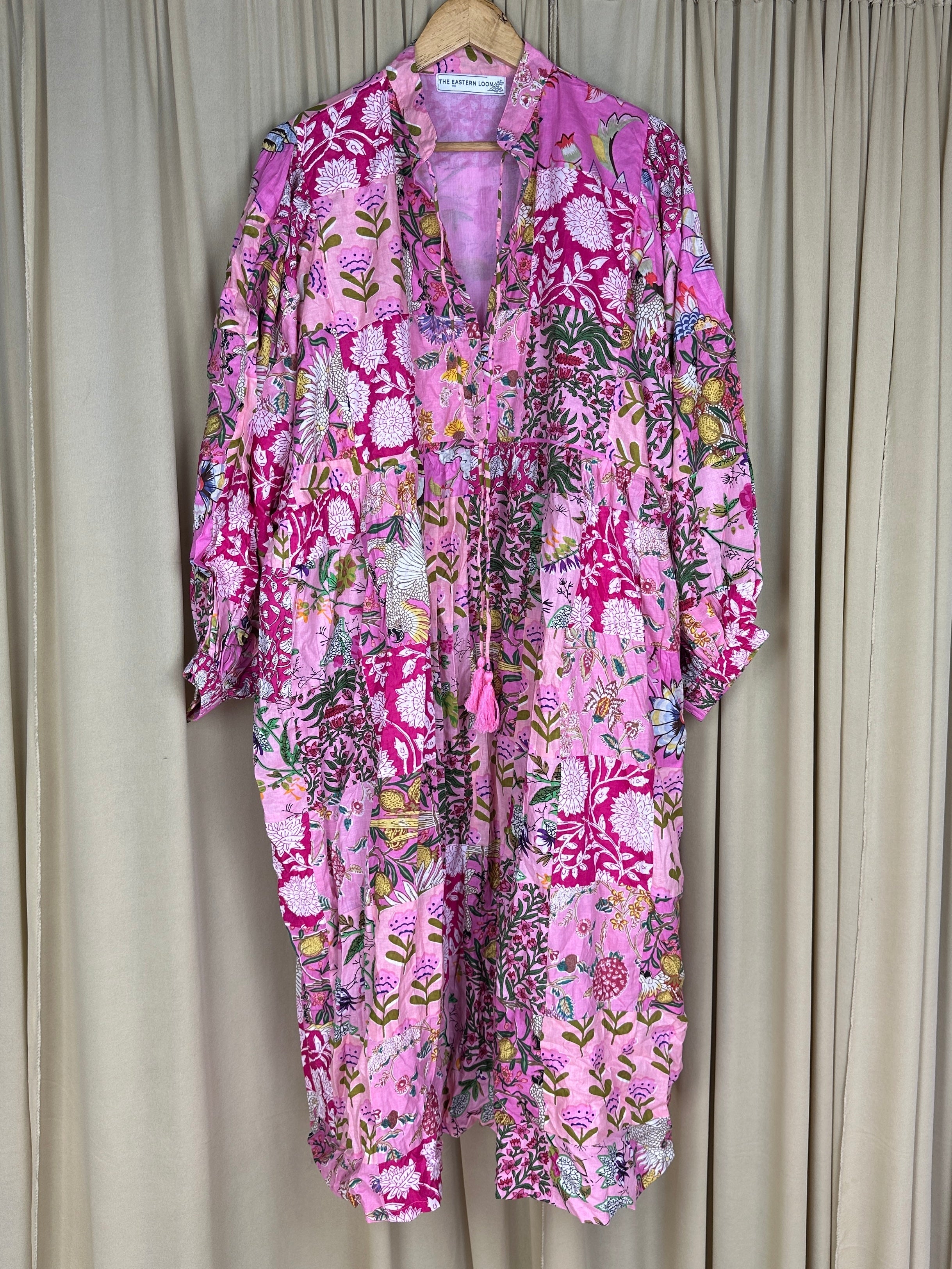 Boho Maxi Dress With Sleeves | Handmade Patchwork Long Flowy Beach Dress, One-of-a-kind Elegant Retro Outfit, Modest Gown with Pockets