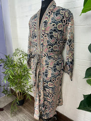 Boho Men Silk Kimono Robe, Luxury Silk Dressing Gown for Man, Long House Beach Artist Bathrobe, Birthday Present for husband, Gift for Him