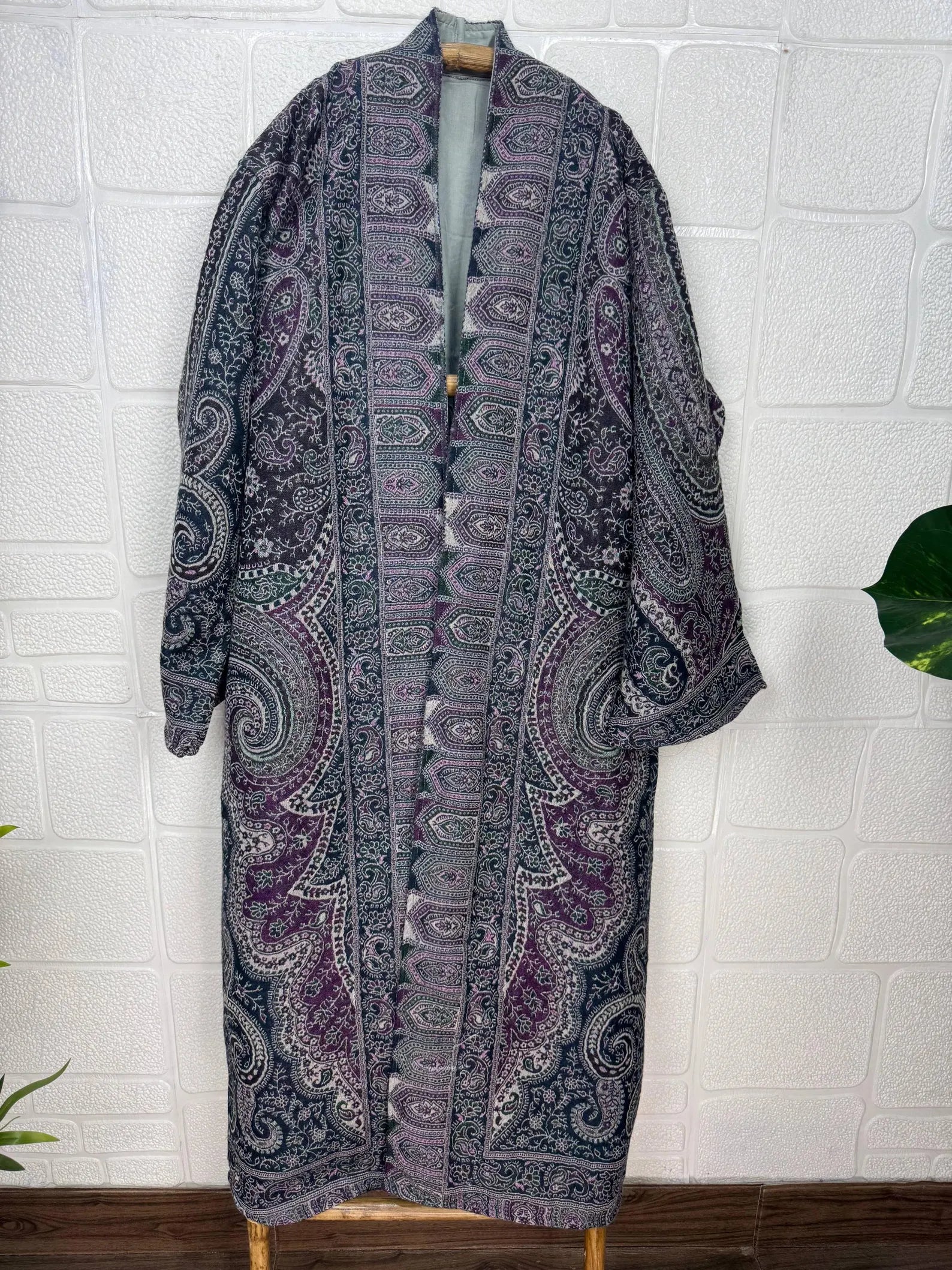 Handmade Boiled Merino Wool Kimono: Paisley Floral Robe Jacket