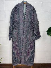 Handmade Boiled Merino Wool Kimono: Paisley Floral Robe Jacket