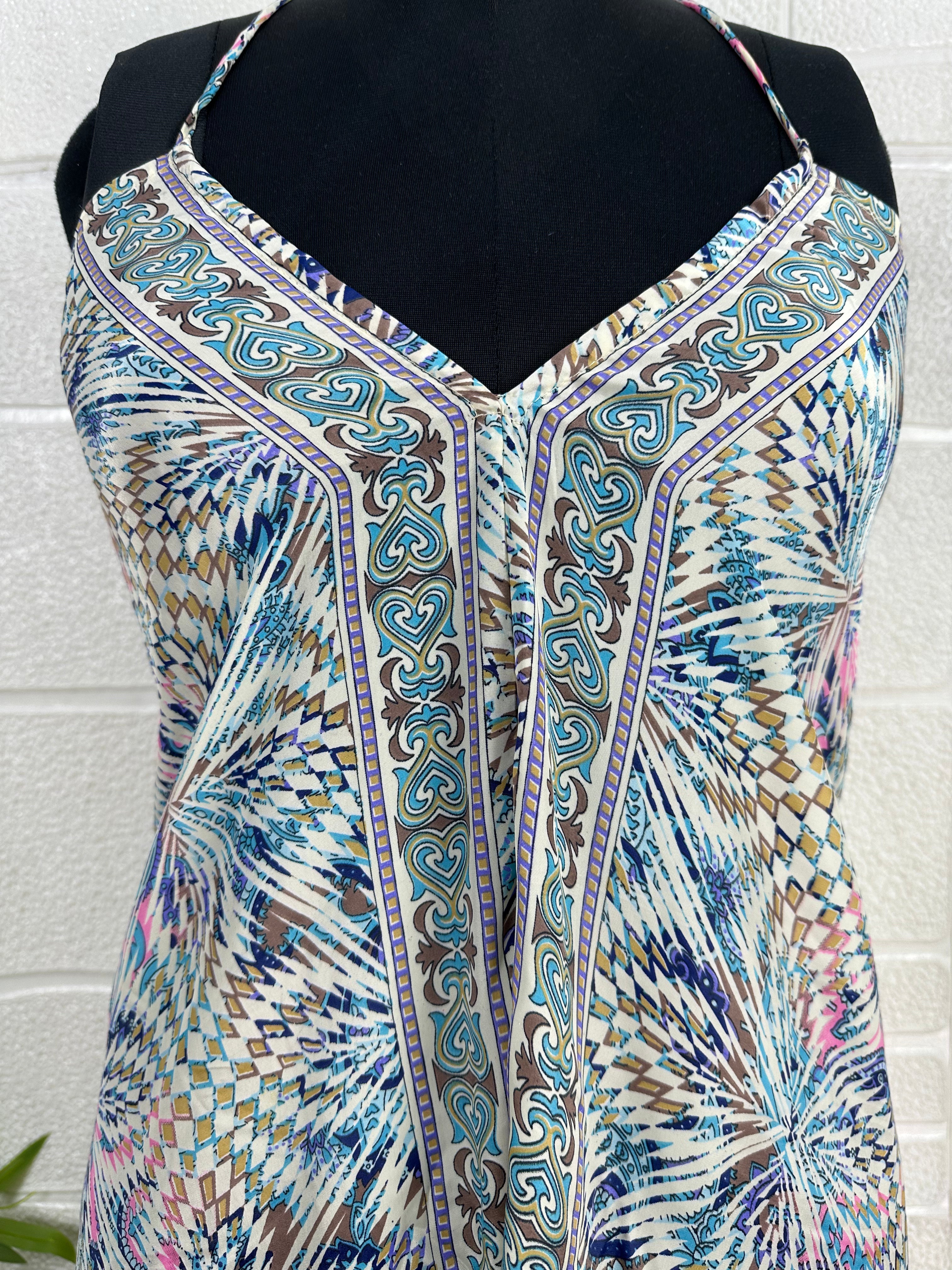 Handmade Floral Halter Maxi Dress: Vintage Boho Sundress