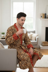 Pure Cotton Handblock Men Kimono | Indian Printed Man House Robe, Boho Beach Coverup Dressing Gown, Lightweight Loungewear, Gift For Him Dad