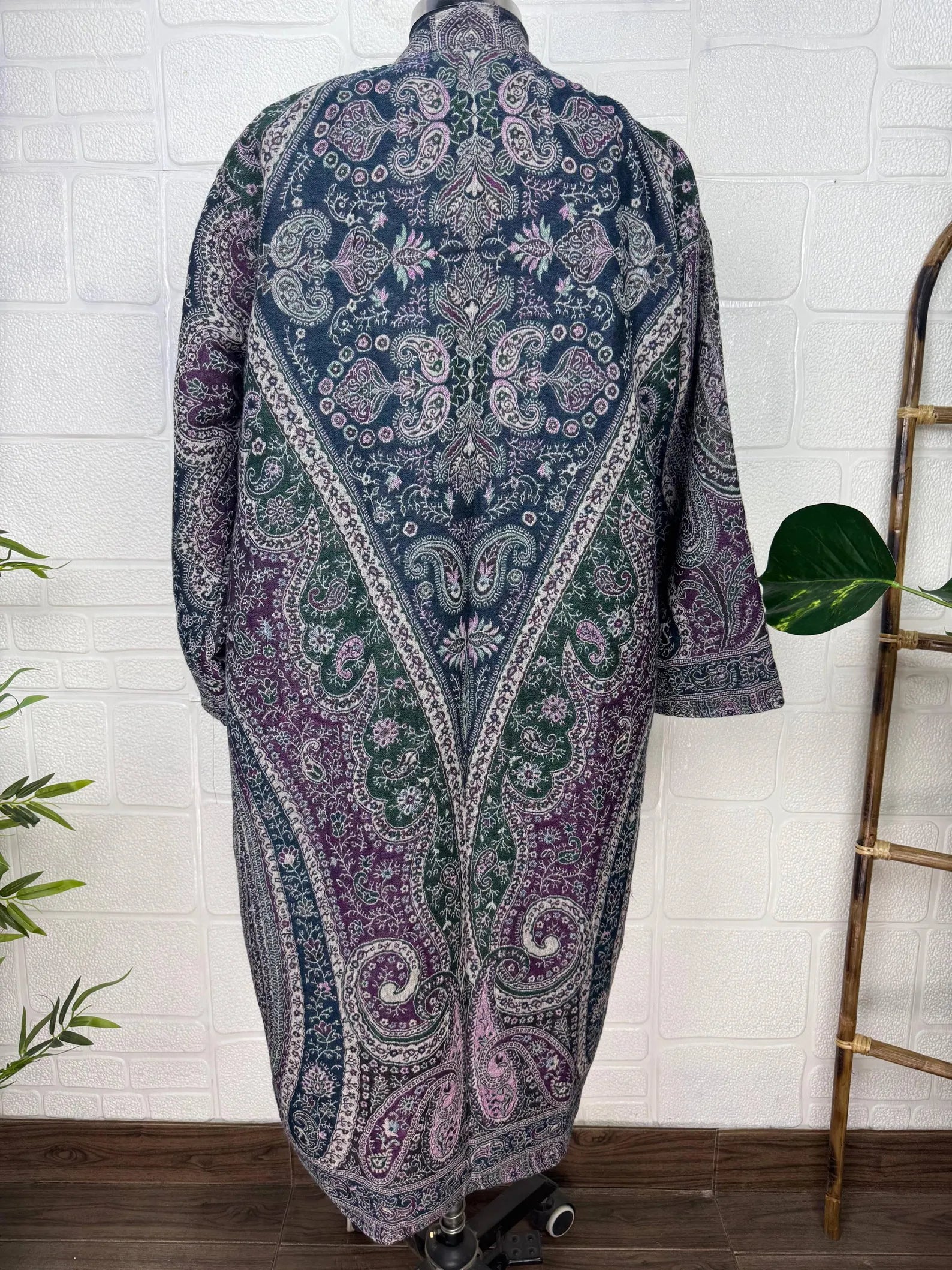 Handmade Boiled Merino Wool Kimono: Paisley Floral Robe Jacket
