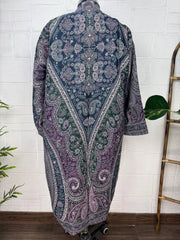 Handmade Boiled Merino Wool Kimono: Paisley Floral Robe Jacket
