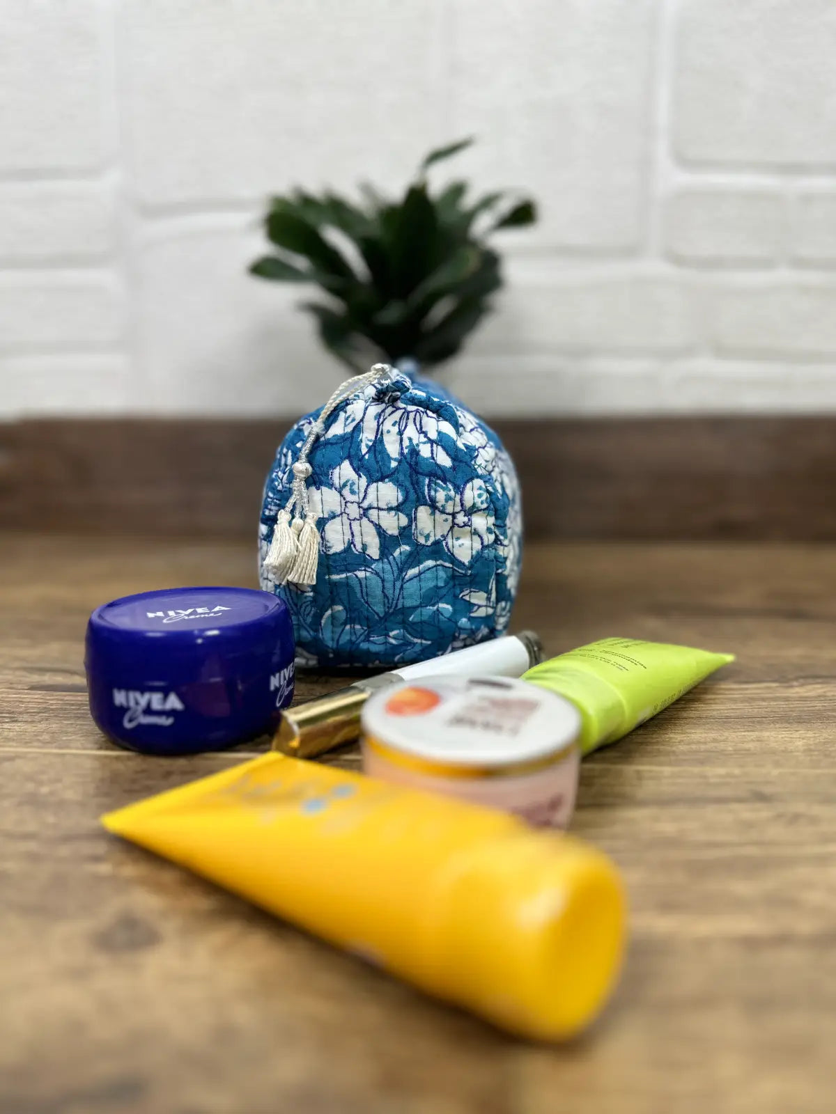 Block Print Toiletry & Makeup Bag | Quilted Wash Bag