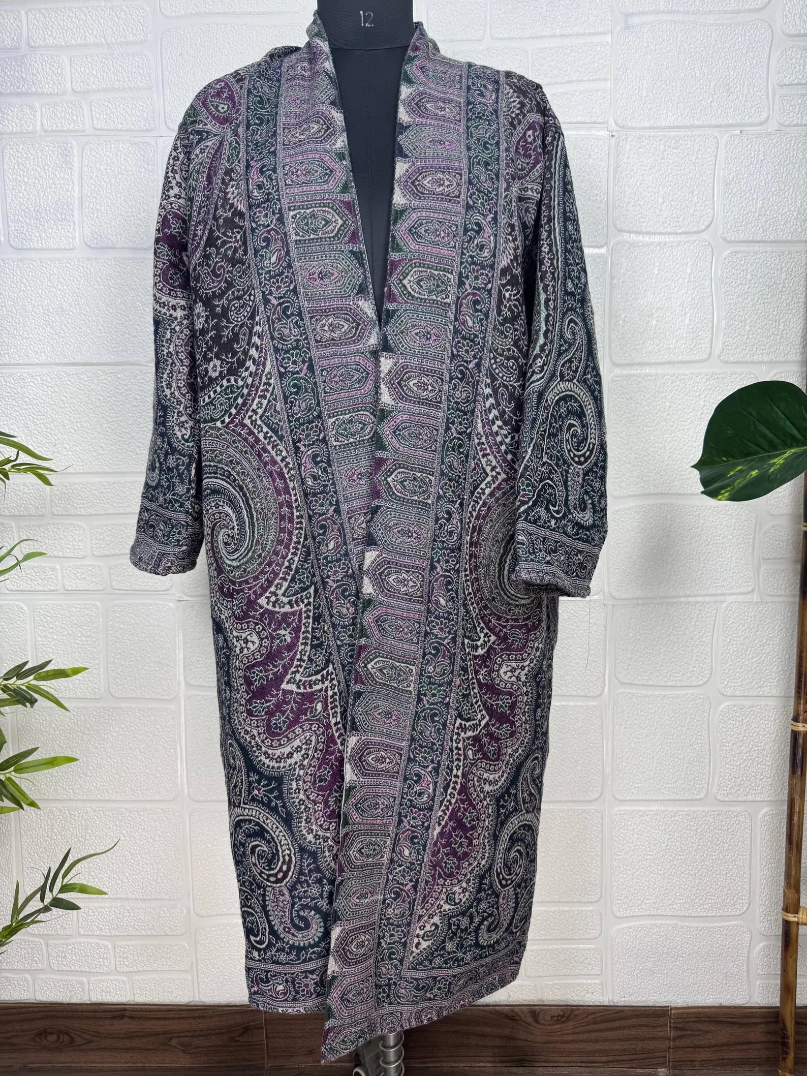 Handmade Boiled Merino Wool Kimono: Paisley Floral Robe Jacket