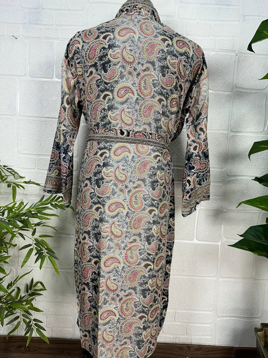 Boho Men Silk Kimono Robe, Luxury Silk Dressing Gown for Man, Long House Beach Artist Bathrobe, Birthday Present for husband, Gift for Him