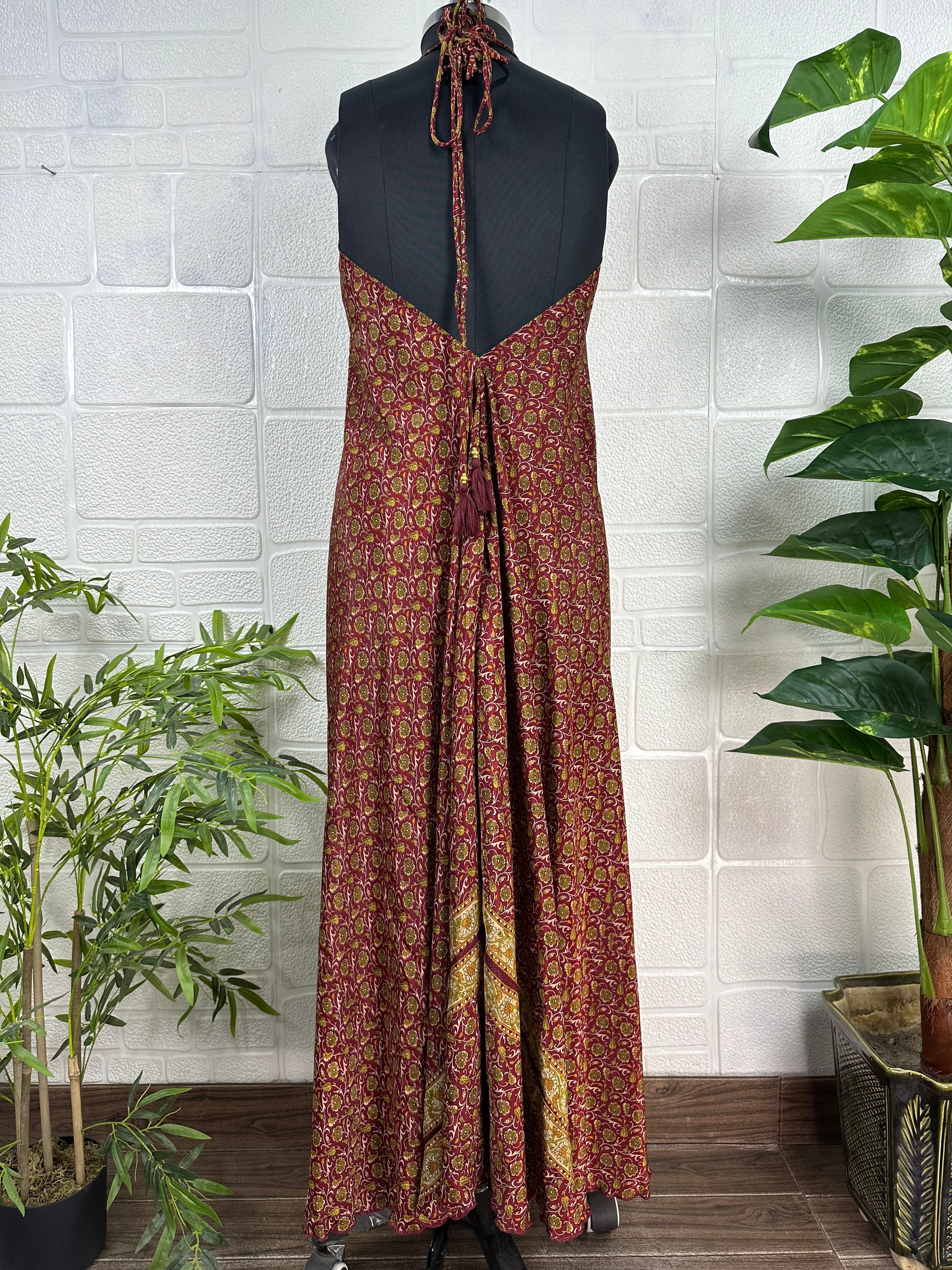 Handmade Floral Halter Maxi Dress: Vintage Boho Sundress