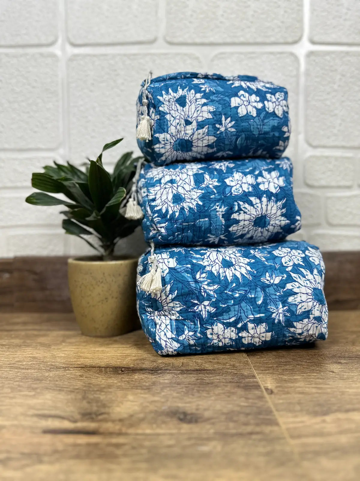 Block Print Toiletry & Makeup Bag | Quilted Wash Bag