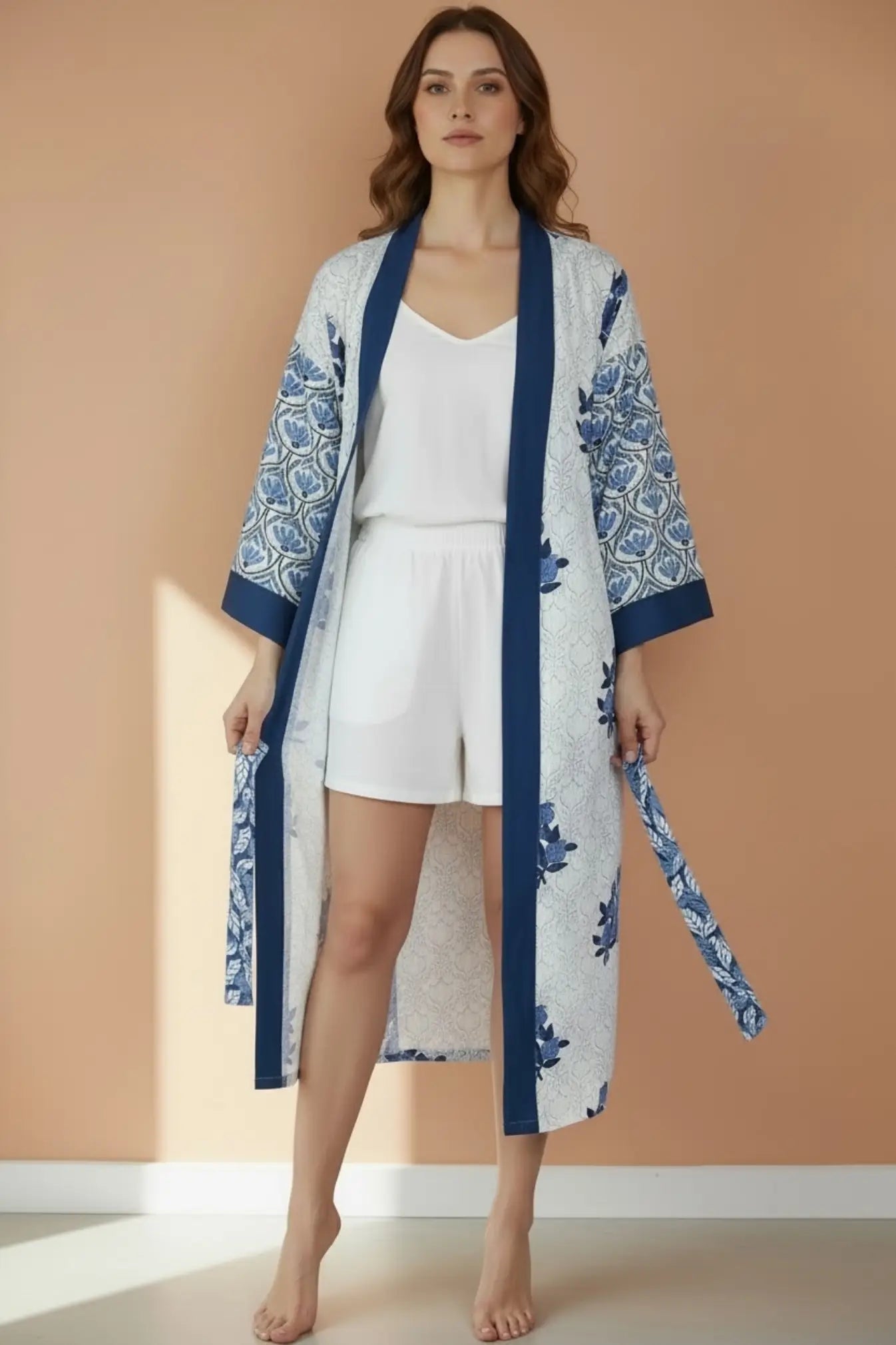 Pure Cotton Handblock Kimono | Indian Printed Summer House Robe, Boho Beach Coverup Kaftan, Bridesmaid Maternity Dressing Gown, Gift For Her