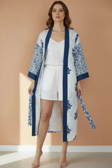 Pure Cotton Handblock Kimono | Indian Printed Summer House Robe, Boho Beach Coverup Kaftan, Bridesmaid Maternity Dressing Gown, Gift For Her