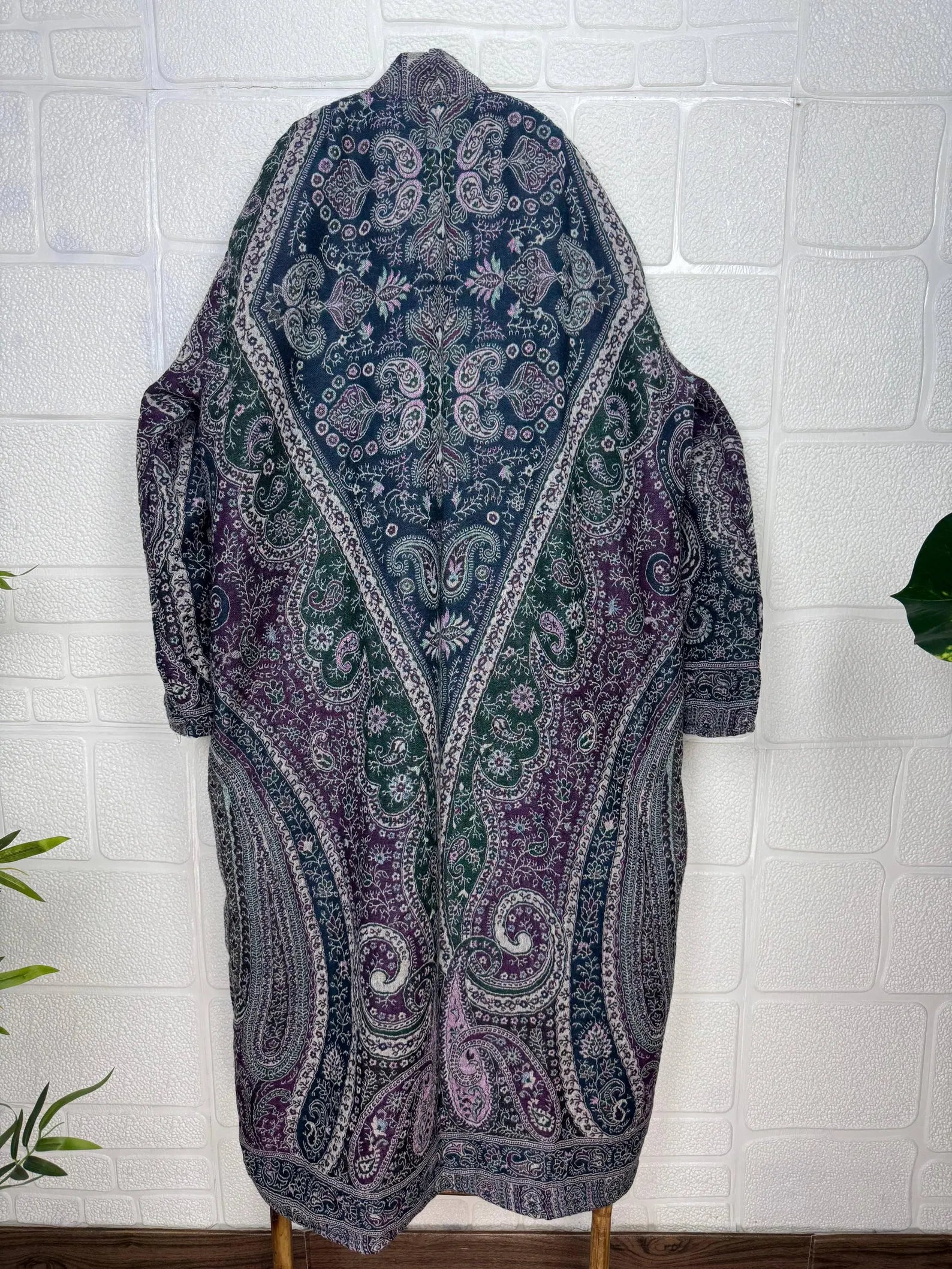 Handmade Boiled Merino Wool Kimono: Paisley Floral Robe Jacket