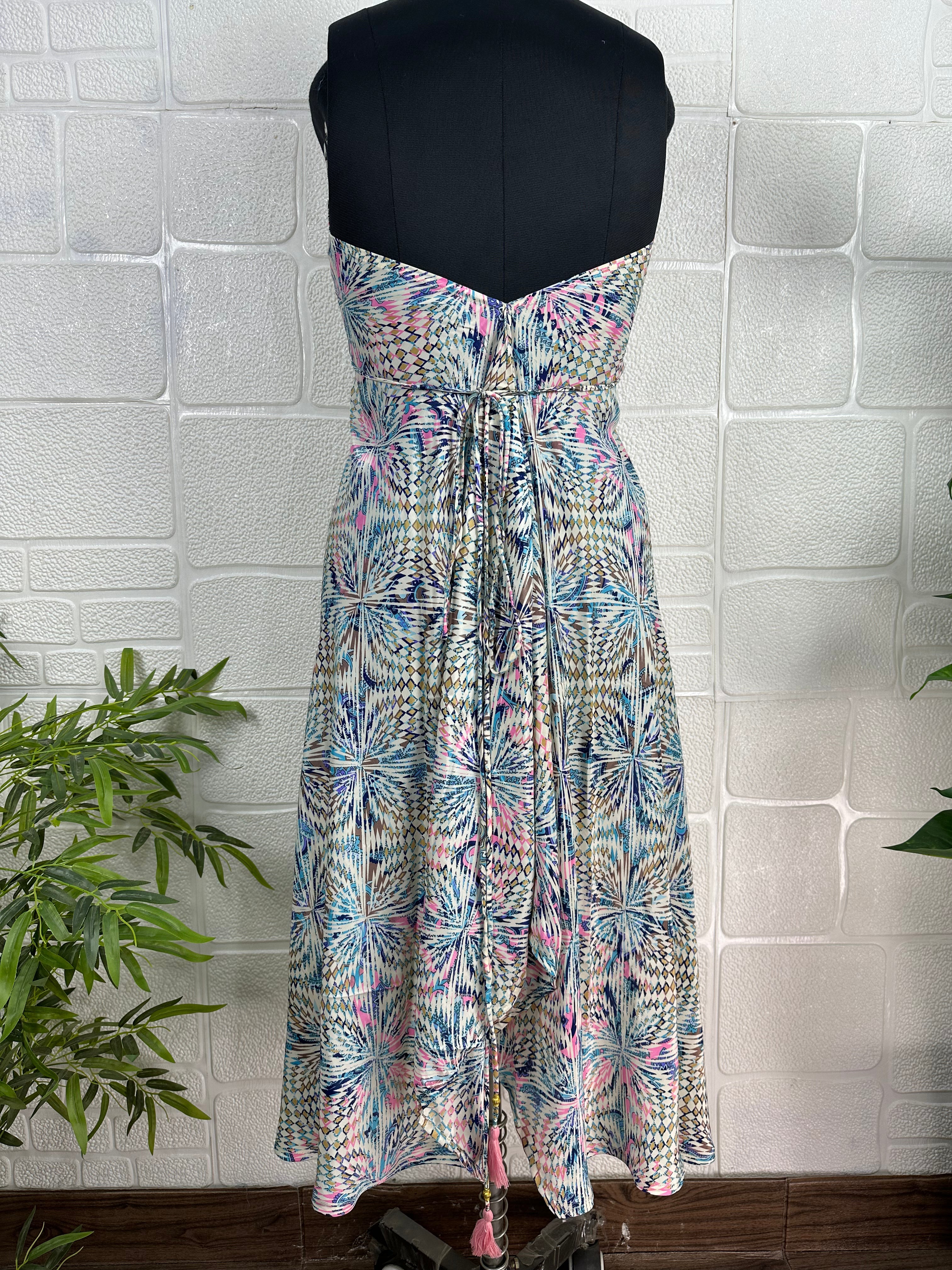 Handmade Floral Halter Maxi Dress: Vintage Boho Sundress