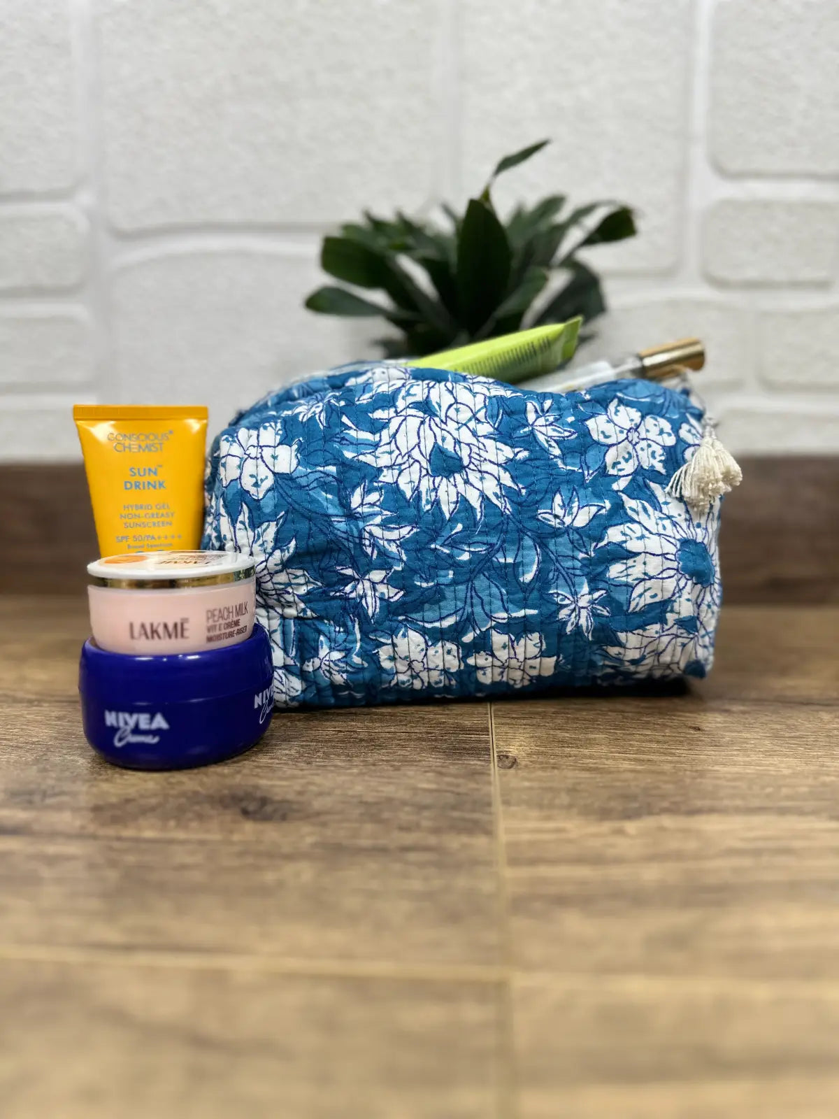 Block Print Toiletry & Makeup Bag | Quilted Wash Bag