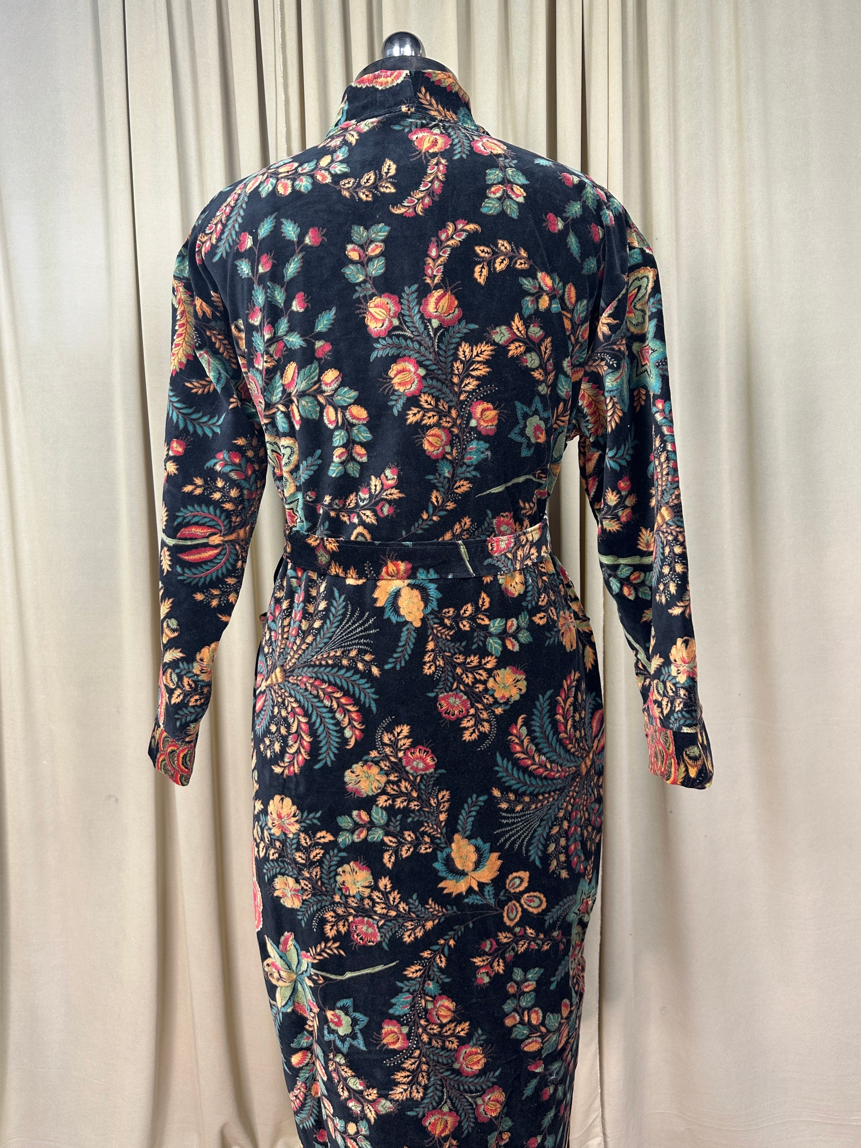 Luxury Velvet Kimono Unisex House Robe | Boho Jacket Autumn Winter Christmas Gift Elegant Reversible Silk Lined | Quirky Gown Black Floral