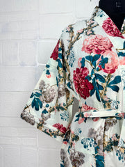 Handprinted Cotton Kimono Robe: Floral Boho Beach Cover-Up