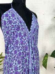 Boho New Silk Magic Summer Maxi Halter Dress | Floral Blue Purple