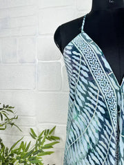 Boho New Silk Magic Summer Maxi Halter Dress | Leaf Blue Black
