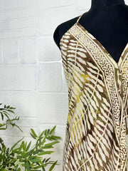 Boho New Silk Magic Summer Maxi Halter Dress | Leaf Beige Brown