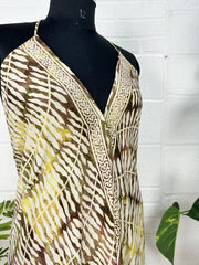 Boho New Silk Magic Summer Maxi Halter Dress | Leaf Beige Brown