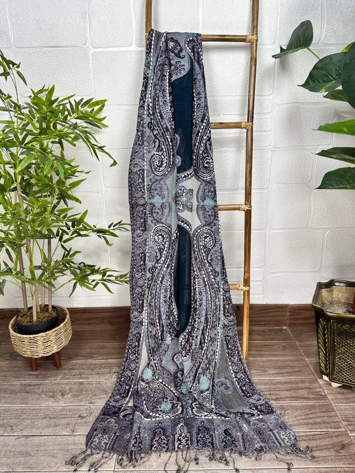 Hand Embroidered Suzani Shawl / Stole / Scarf Handwoven Warm Cozy Wrap Pure Wool Light Weight Soft Wrap Christmas Gift