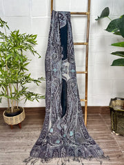 Hand Embroidered Suzani Shawl / Stole / Scarf Handwoven Warm Cozy Wrap Pure Wool Light Weight Soft Wrap Christmas Gift