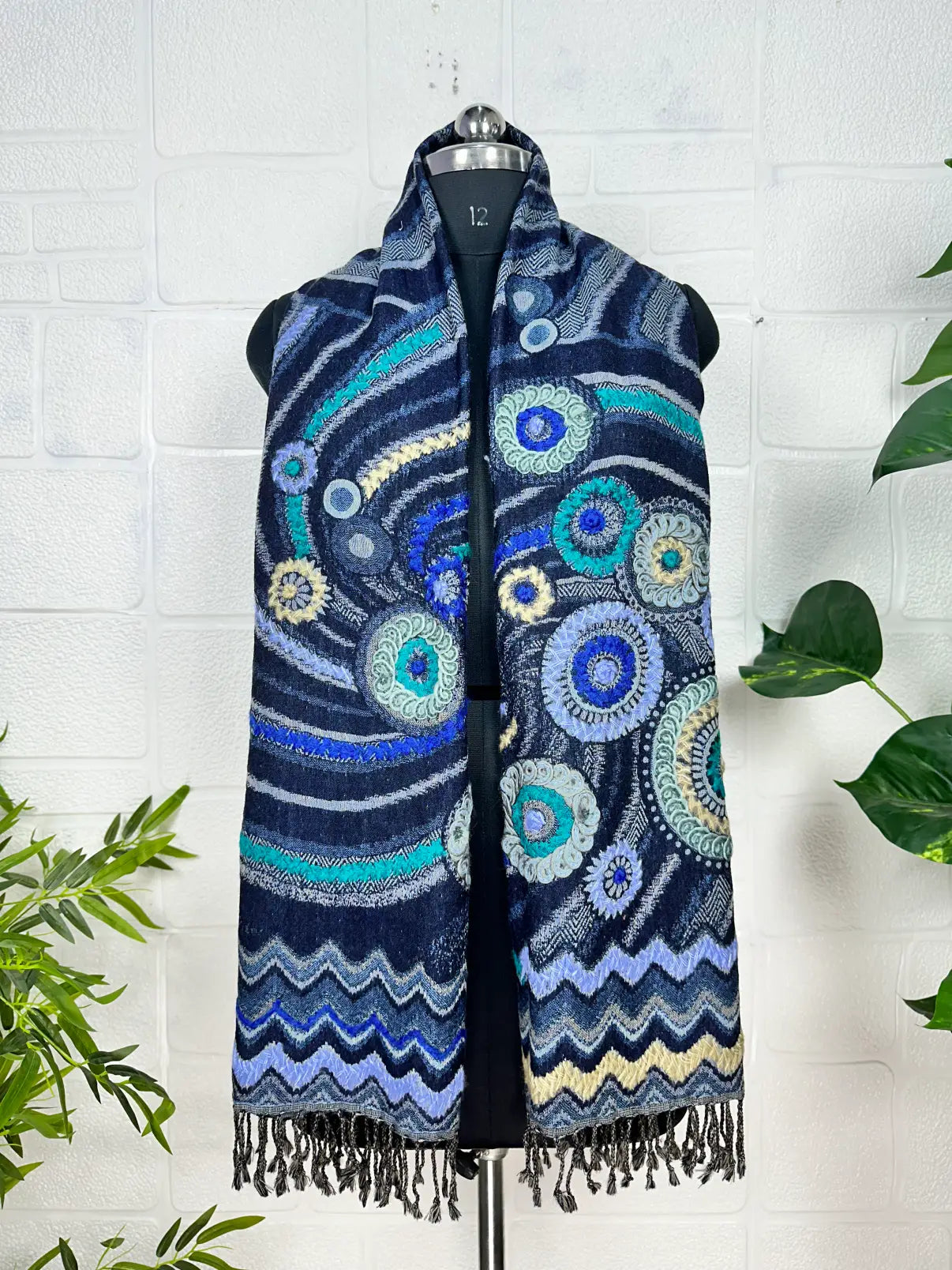 Hand Embroidered Suzani Shawl / Stole / Scarf Handwoven Warm Cozy Wrap Pure Wool Light Weight Soft Wrap Christmas Gift