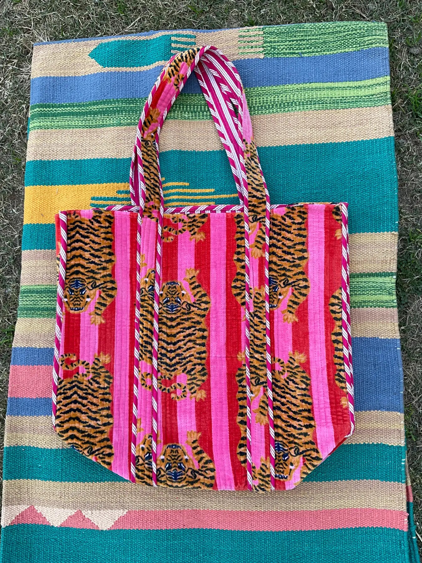 Boho Tote Bag Large Reversible Quilted Velvet Cotton | Beach Shoulder Bag Bridesmaid Bag Travel Accessories Handbag