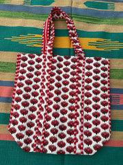 Quilted Cotton Extra Large Tote Bag, Reversible Weekender Shoulder Bag, Eco Friendly Sturdy Grocery Shopping Red White Floral